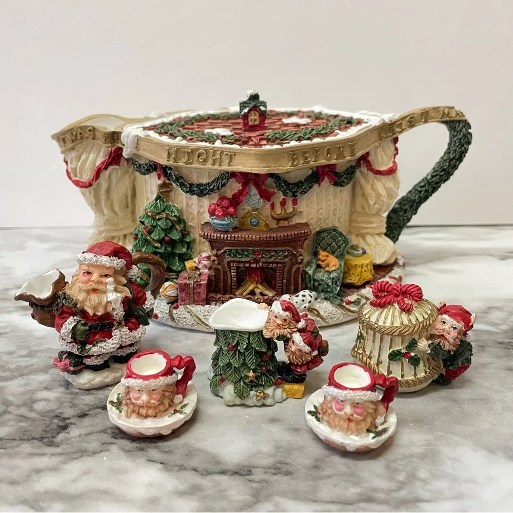 Vintage Popular Imports 1996 Twas The Night Before Christmas Teapot & Figurines